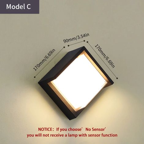 (Modèle C - Blanc froid - Sans capteur) Applique murale LED extérieure avec détecteur de mouvement PIR, AC85-265V, ABS étanche, style moderne, pour intérieur, balcon, porche ou jardin. Décoration idéa (1/5)