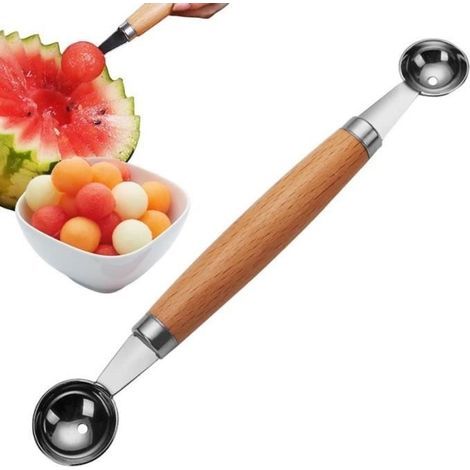 Stainless Steel Fruit Scoop, Ice Cream Scoop, Double-Ended Cooking Tool, Sorbet Gadgets (1/4)