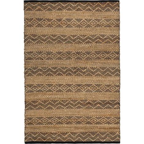 Tapis - JUANIO - Rectangulaire 120x180 cm - 60% jute/40% coton - Bordure noire - Naturel