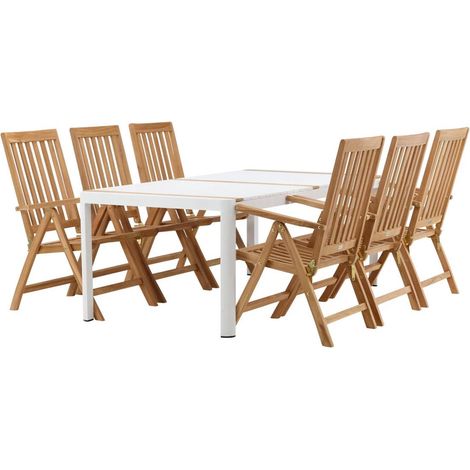 Ensemble Table de Jardin & 6 Chaises "Togo & Kenya" 200cm Blanc & Naturel (1/5)