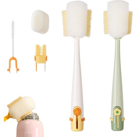 5-in-1 Babyflaschen-Reinigungsbürsten-Set, Wasserflaschenbürste, langes Griffdesign, multifunktionale Fugenbürste, für Becher, Deckel, Strohhalme (Orange, Grün). (1/5)