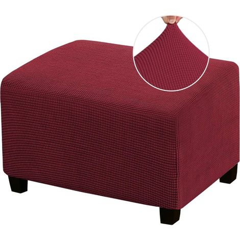 Housse de repose-pieds élastique, de forme rectangulaire, idéale pour les repose-pieds de salon. Confectionnée en tissu jacquard épais à carreaux avec un élastique en dessous (taille standard, bordeau (1/5)