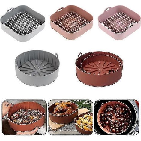 Silikon-Backformen für Heißluftfritteusen, Backutensilien, wiederverwendbarer Silikontopf, Backkorb, Pizzaplatte, Grilltopf, Küchenhelfer zum Kuchenbacken-Round 16cm-Brown
