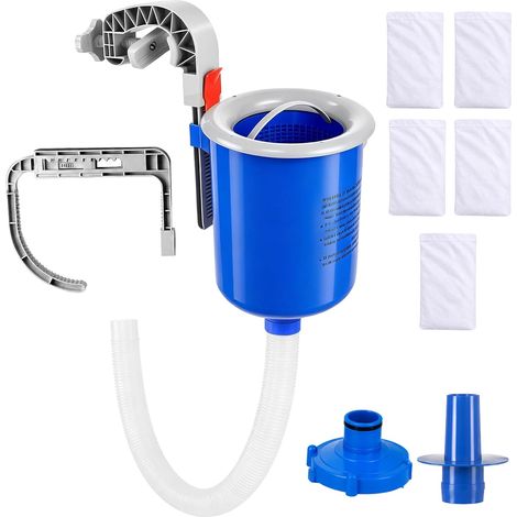Ortviai Écumeur de surface pour piscine hors sol avec 5 sacs d'écumage  écumeur mural avec tuyau et panier filtrant  compatible avec les piscines Intex  filtre flottant réglable.