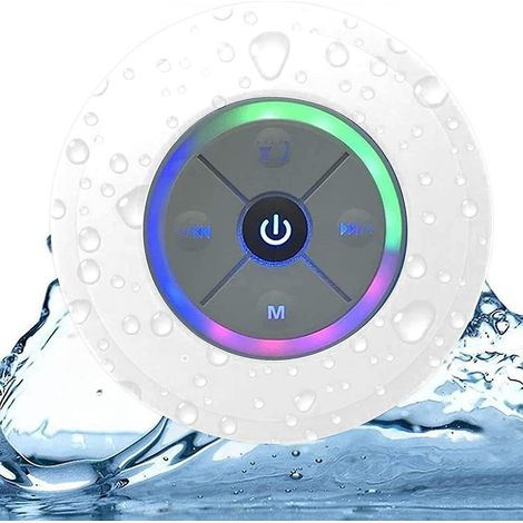 Enceinte Bluetooth LED Arc-en-ciel pour Douche, Radio FM Intégrée, Ventouse Puissante, Haut-parleur Portable Étanche IPX5 (1/5)