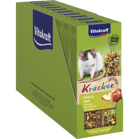 Vitakraft Kräcker, Snack roditori per ratti, con Farro e Mela, con vitamine e minerali, Senza l'aggiunta di zuccheri e Cereali (10x 112g) (1/2)