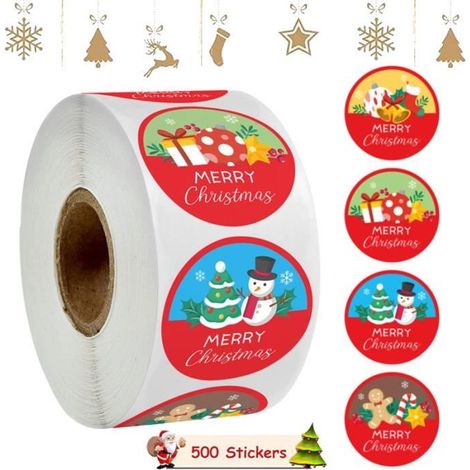 Weihnachtsaufkleber – Runde Papieretiketten – 500 Stück – 2,5 cm – Festliche Dekoration (1/4)