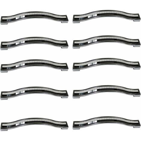 Set of 10 crystal rhinestone alloy drawer pulls for dresser, kitchen cabinet, cupboard, black and white, 128mm - 10 pieces