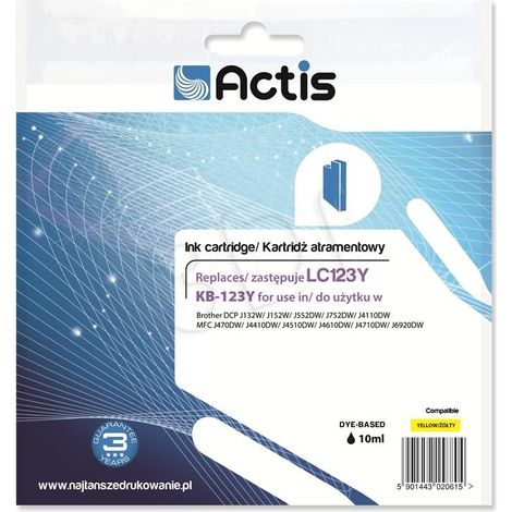 ACTIS KB-123Y - Cartucho de tinta amarillo compatible con Brother LC123Y/LC121Y