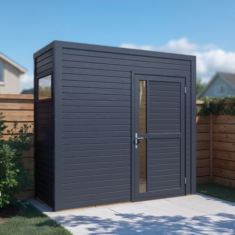 Abri de jardin bois Bertilo Cubus 1 19mm avec plancher 2,55m² anthracite (1/5)