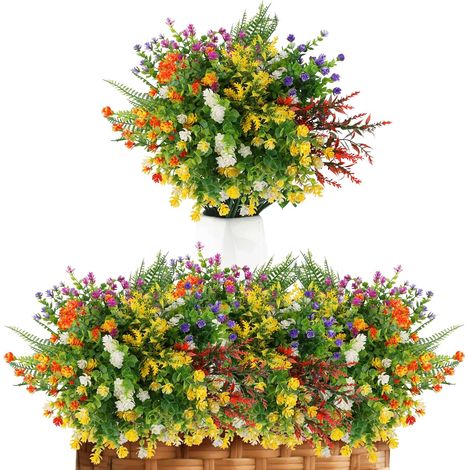 Plante Artificielle Exterieur 14 Bouquets Fleurs artificielles extérieures aux UV Plante Artificielle Exterieur pour Maison, Balcon, Panier Suspendu, Porche, Jardin (1/5)