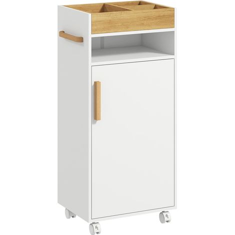 Petit Meuble De Salle De Bain avec Plateau Amovible, Étagère Ouverte e Petit Armoire Fermé, en En Copeaux, 40x30x88 cm, Blanc