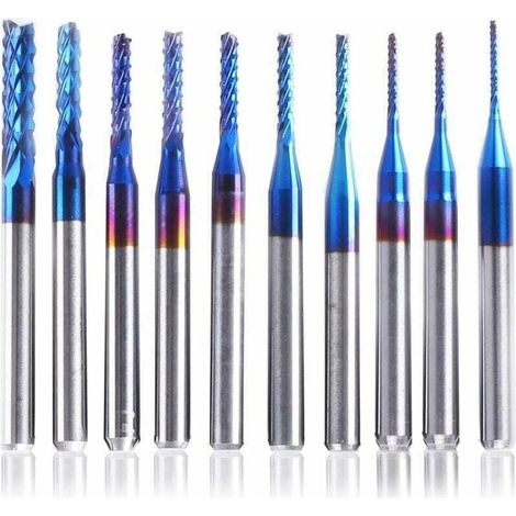 10 pezzi di fresa CNC Nano Blue Coat, 0,8-3 mm, gambo 1/8 (1/4)