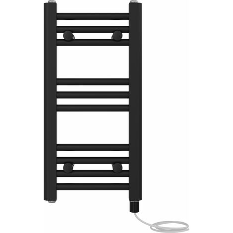 Prefilled Electric Straight Heated Towel Rail Radiator Ladder Warmer 600x300mm Black (1/5)