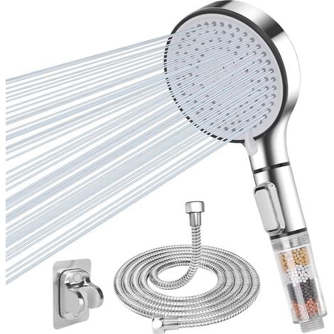 Duschkopf mit 5 Strahlarten, ideal für Bad und Badewanne  Inklusive 1,5 m Schlauch, Wandhalterung und Dichtungsringen (1/5)