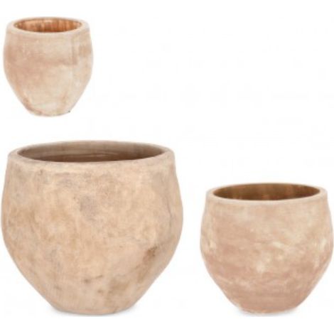 Set 3 PortaVaso Minh Bomb Terracotta Brunita per uso esterno.