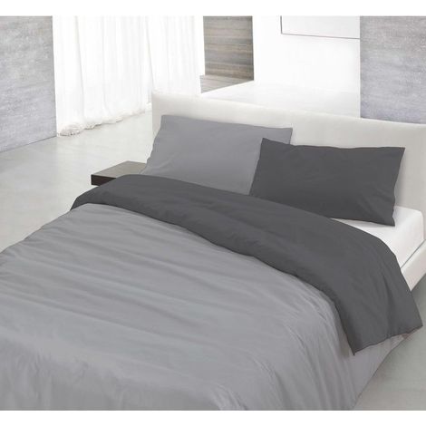 Copripiumino sacco+federa 100%cotone made in Italy 3 misure bicolore tinta unita Grigio/Fumo - 1 Piazza
