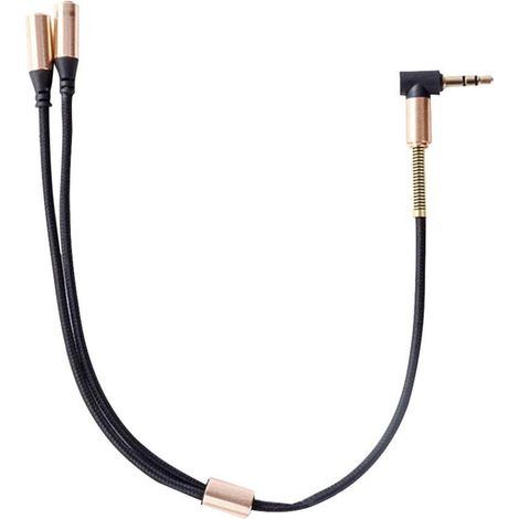 Câble AUX Double Jack 3.5 mm Tricoté, Répartiteur Audio pour Casque, Haut-parleur et Voiture, Noir (1/5)