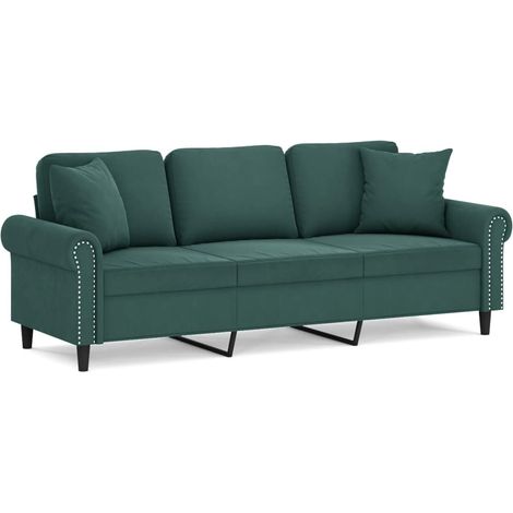 Canapé 3 places,Sofa pour Salon,Banquette avec oreillers vert foncé 180 cm velours CFW390160