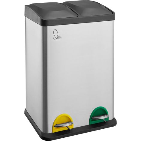 Svita – Poubelle à pédale 40L en inox avec 2 seaux intérieurs 20L – Mécanisme silencieux – Pédales antidérapantes – Tri sélectif