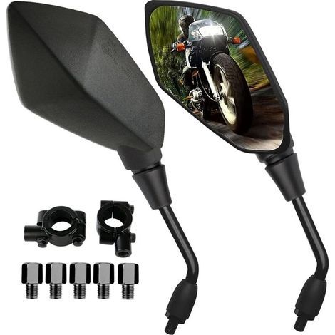 Specchietti laterali per moto, set da 2 specchietti universali per moto con estremità da 7/8", 5 bulloni filettati (10 mm e 8 mm) inclusi per moto e biciclette (1/5)