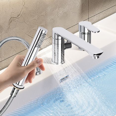 Combiné 3 trous monocommande Mitigeur de bain Mitigeur de baignoire chromé (1/5)