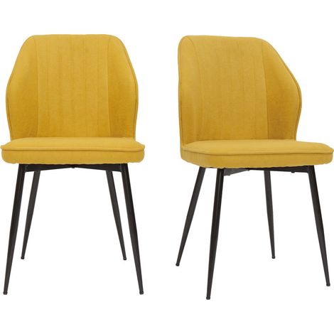 Chaises design en tissu effet velours jaune moutarde et métal noir (lot de 2) FANETTE