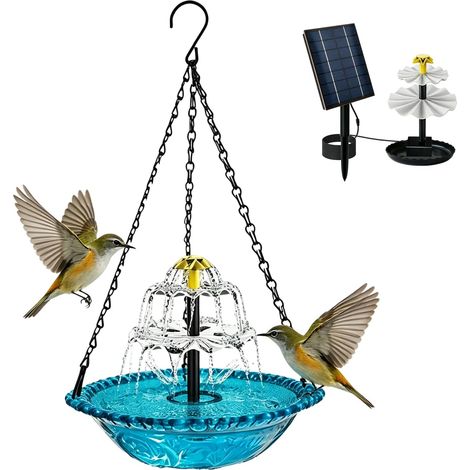 Bain D'oiseaux Suspendu - 1 Unité - ABS Et Métal - Fontaine Solaire 3 Niveaux - Jardin Balcon Terrasse - Bleu 23cm (1/5)