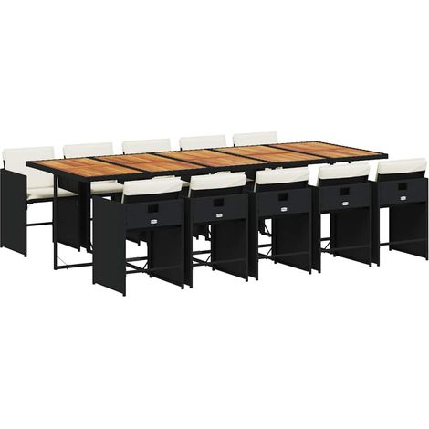 Maison Exclusive - Set da Pranzo da Giardino 11 pz con Cuscini in Polyrattan Nero