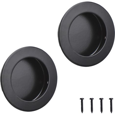 Lot de 2 poignées rondes à encastrer noires, poignées de porte invisibles en acier inoxydable pour tiroir de grange coulissant, placard/5,1 cm (1/5)