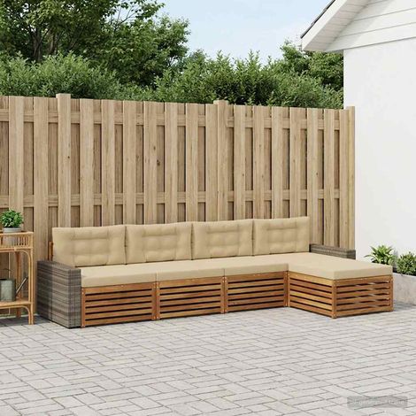 vidaXL Outdoor-Sofagarnitur mit Kissen 5 pcs Natur und Beige Polyester (1/5)