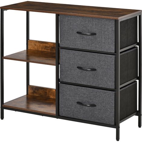 HOMCOM Cassettiera con 3 Cassetti Pieghevoli in Tessuto Ripiano MDF 80x29x71cm