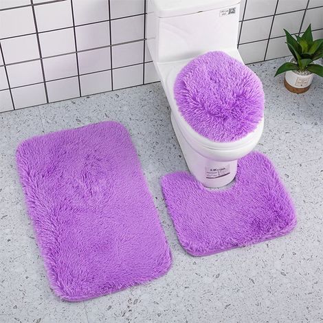 Tapis De Salle De Bain - Lot De 3 Pièces - Tapis De Baignoire 80x50 Cm - Tapis En Forme De U 50x40 Cm - Housses De WC 40x37 Cm - Polyester - Lavable En Machine (1/5)
