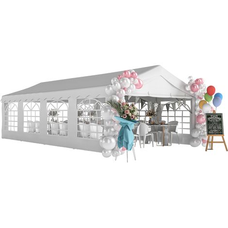 Outsunny carpa para fiesta 4x8 m, carpa de jardín con paredes extraíbles, puertas y ventanas, anti-uv, para boda, camping, exterior, gris y blanco