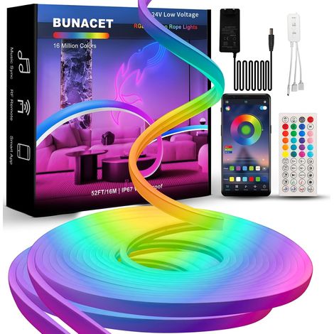 RGBIC Neon LED Strip 16 m 24 V Dimmable Flexible Multi-Coloured 2×8M IP65 Waterproof With APP Control Remote Control,Power For Outdoor/Indoor Indoor Decorative Tube Indoor and Garden (1/5)