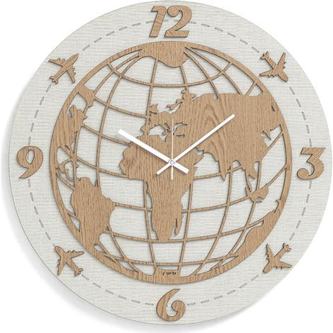 Orologio tondo da parete D30 cm WORLD moderno in legno laminato TTE