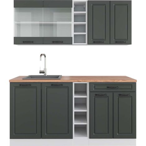 Singleküche R-Line, Anthrazit Landhaus/Weiß, 160 cm , AP Eiche, Vicco