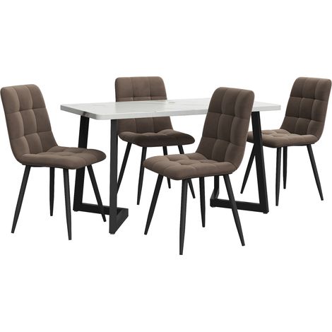 Conjunto de comedor con mesa rectangular 117 x 68 cm y 4 sillas de terciopelo marrón, patas negras (1/5)