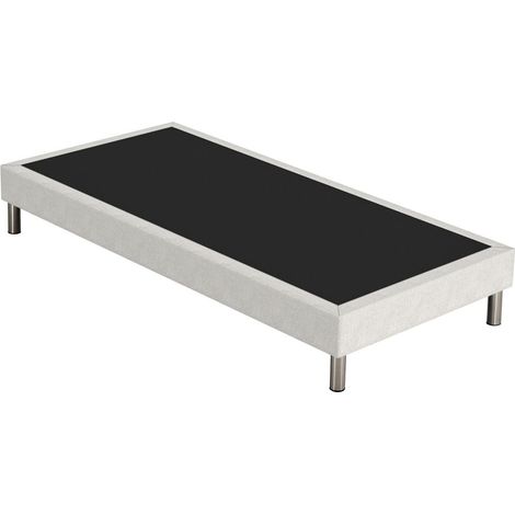 Sommier tapissier + pieds SR15 beige 90x190 Lattes bois massif - H.15 cm