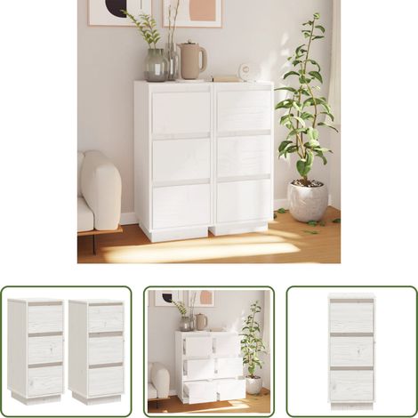 Weiß Holz - Sideboards 2 Stk. Weiß 32x34x75 cm Massivholz Kiefer (1/5)