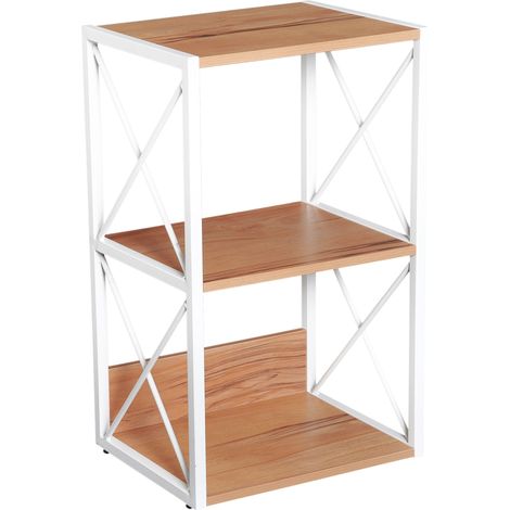 Libreria Scaffale 3 Ripiani con Struttura in Acciaio Bianco e Ripiani in Legno 40x35x72.5 cm (1/5)