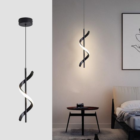 Suspension spirale noire, lampe linéaire en métal avec abat-jour en acrylique blanc, lampe de chevet décorative, plafonnier LED moderne - 13 W - 3 couleurs (1/5)