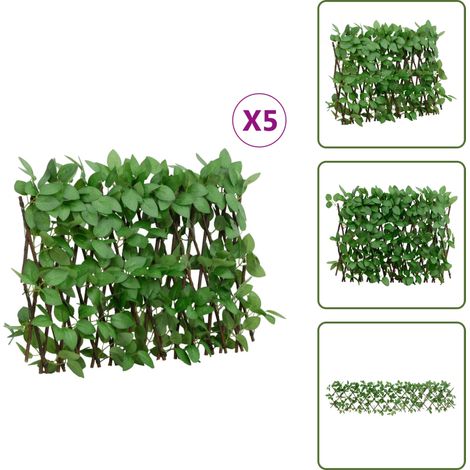 The Living Store Treillis de lierre artificiel extensible 5 pcs vert 180x30 cm - Clôture Artificielle - Panneau De Clôture - Décoration Extérieure - Haie Végétale - Pare Brise