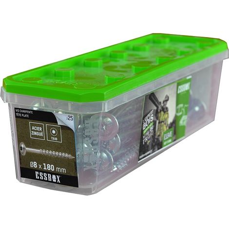Vis charpente acier zingué 8 x 180 TX40 - ESSBOX de 25 pièces - SCELL-IT (1/3)