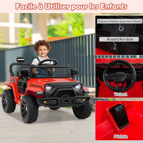 Camion électrique enfant rouge 12 V avec télécommande, 3 vitesses, phares LED, musique et klaxon pour jardin, parc et terrasse (1/5)
