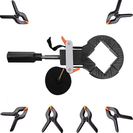 1 pince de serrage multifonctionnelle réglable à 4 mâchoires avec sangle de serrage en nylon de 4 m et 8 clips à dégagement rapide pour meubles et cadres photo (1/4)