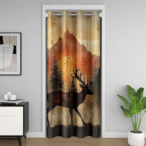 Cabine de cerf Rustique Retro Lodge Animal de Campagne de Montagne Rideau de Porte 86x203cm Ferme Occidentale Chasse Faune Sauvage Rideau Occultant Rideaux Nature Faune Sauvage Cerf - 86L X 203H cm (1 (1/5)