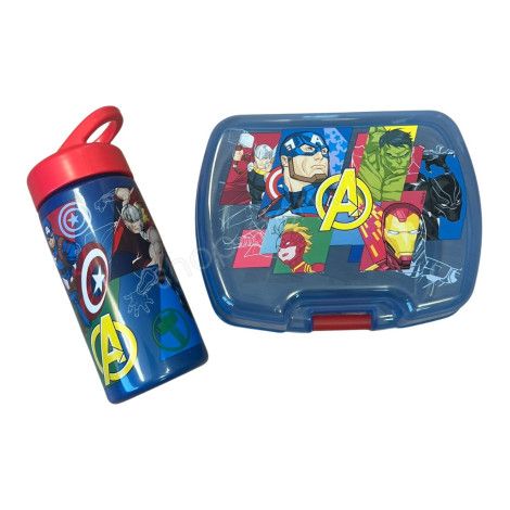 Set Repas Enfant Avengers avec Boîte à Gouter et Gourde 420ml Plastique Bleu pour Ecole et Sorties (1/3)