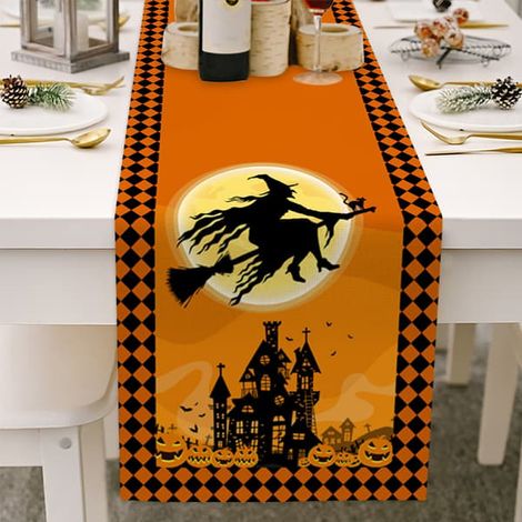 Chemin de table d'Halloween en tissu, décoration pour mariage, anniversaire, baby shower, 33 x 91 cm (H) (1/2)