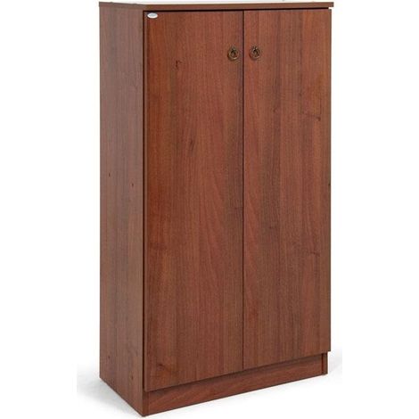 Meuble à chaussures Noyer Antique en bois mélaminé 2 portes - 4 étagères 130x71x38 (1/4)